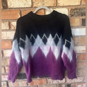 Moussy Oversized Fuzzy Argyle Sweater